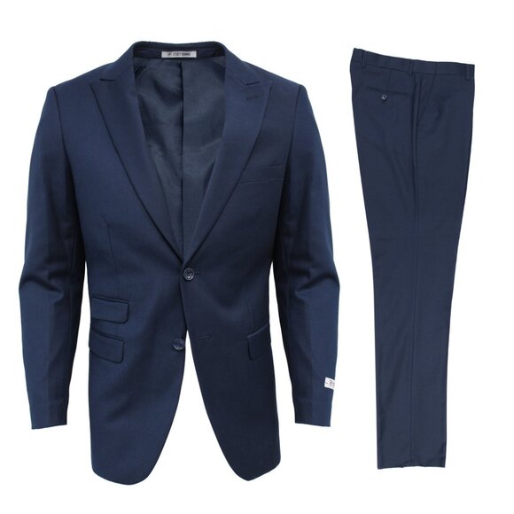 Premium Navy Peak Lapel 2 Piece Slim Fit Stacy Adams Men's Suit - Picture 2 of 2